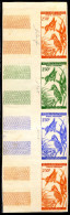 BIRDS-MALACHITE KINGFISHER-IMPERF COLOR TRIALS-STRIP OF 4 WITH JEWELS ON MARGINS-CHAD-1963-SCARCE-D2-11 - Spechten En Klimvogels