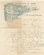 COURRIER Mme CAMILLE BAUR HALLES CENTRALES DE PARIS 1921 - 1900 – 1949