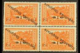 1925 1q On 2q "Republika" INVERTED Opt, SG 178, Vf NHM BLOCK Of 4 For More Images, Please Visit... - Albanien