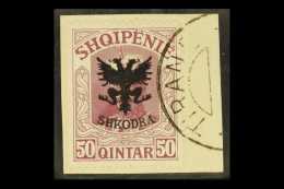 1920 50q Lilac With Eagle And Shkodra Opt'd, Mi 75 Used On Piece. For More Images, Please Visit... - Albanien