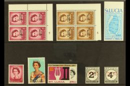 1967 UNLISTED OVERPRINTS. 1967 1c & $2.50 With Overprints In Red, 1c & 6c Corner Plate '1A' Blocks Of 4... - St.Lucia (...-1978)
