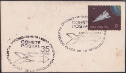 1974-CE-5 CUBA 1974 SPECIAL CANCEL. 35 ANIV COCHETE POSTAL. POSTAL ROCKET. SPACE COSMO. - Covers & Documents