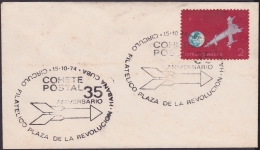 1974-CE-7 CUBA 1974 SPECIAL CANCEL. 35 ANIV COCHETE POSTAL. POSTAL ROCKET. SPACE COSMO. - Cartas & Documentos