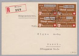 Schweiz KSZ Zusammendruck 1942-11-07 R-Brief Altstoff VB Zu# 256 I - Zusammendrucke