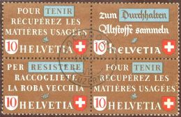 Schweiz KSZ Zusammendruck 1942-04-04 Zu#255 III Viererblock Gest. Hochdorf - Se-Tenant