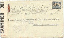 LBL37ETR -AFRIQUE DU SUD - LETTRE  DU 7/1/1942 POUR LIBREVILLE CENSURE - Briefe U. Dokumente