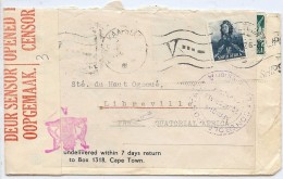 LBL37ETR - AFRIQUE DU SUD - LETTRE  REEXPEDIEE DE JUILLET 1943 POUR LIBREVILLE CENSURE - Storia Postale