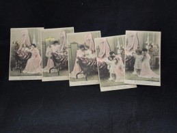 Avant 1903. Série COMPLETE " La Prière à L ' Ange Gardien "  5 Cartes Photo.  " Veillez Sur Moi " ( Beau Berceau ) - Verzamelingen & Reeksen