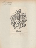Ex-libris Ou Vignette Héraldique XIX ème - LEUW (Berne) - Ex-libris