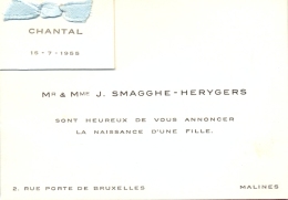 Geboortekaartje - Chantal Smagghe - Malines Mechelen 1965 - Naissance & Baptême