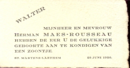 Geboortekaartje - Walter Maes - St Martens Latem 1926 - Birth & Baptism