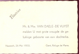 Geboortekaartje - Beatrice Van Daele - Nazareth 1950 - Naissance & Baptême