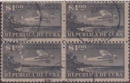 1930-20 CUBA. REPUBLICA. 1930. Ed.262. 1$. AVION USED BLOCK 4. - Gebraucht