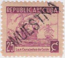 1937-234 CUBA. REPUBLICA. 1937. Ed.319. ESCRITORES. 25c SHIP COLON COLUMBUS. MUESTRA PROOF. GOMA MANCHAS. - Oblitérés