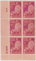 1939-153 CUBA. REPUBLICA. 1939. Ed.334. CALIXTO GARCIA. 2c PLATE NUMBER BLOCK 6 NO GUM. - Usati