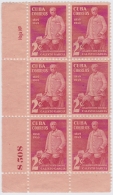 1939-154 CUBA. REPUBLICA. 1939. Ed.334. CALIXTO GARCIA. 2c PLATE NUMBER BLOCK 6 NO GUM. - Gebruikt