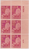 1939-155 CUBA. REPUBLICA. 1939. Ed.334. CALIXTO GARCIA. 2c PLATE NUMBER BLOCK 6 NO GUM. - Oblitérés