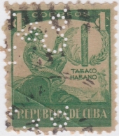 1939-157 CUBA. REPUBLICA. 1939. TOBACCO. 1c. PERFINS "R. V & Cº". RICARDO VELOSO BOOK STORE. - Oblitérés