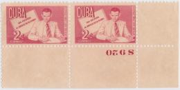 1951-201 CUBA. REPUBLICA. 1951. Ed.465. ANTONIO GUITERAS. 2c PLATE NUMBER NO GUM. - Ongebruikt