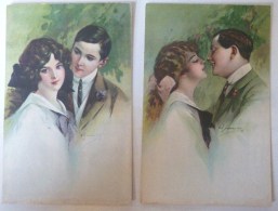 Cpa Lot 2x Litho Illustrateur Stampa Milano 6102  A. GUERINONI ?  Couple Amoureux Decor Verdure - Guerinoni