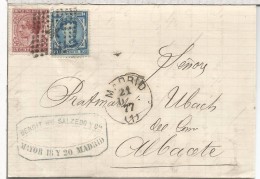 MADRID A ALBACETE 1877 IMPUESTO DE GUERRA AL DORSO LLEGADA - Storia Postale