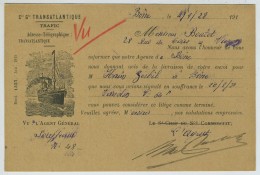 Compagnie Générale Transatlantique. Avis De Livraison De Colis En Souffranche à Bône (Algérie). 1928. Pour Vierzon. - Koopvaardij