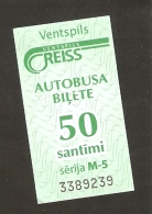 Latvia Ventspils - Ventspils Reiss Bus Ticket  Ser. M-5 No.  3389239 - Adult Ticket - Europe