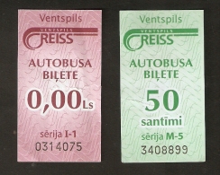 Latvia Ventspils Reiss Bus Ticket Ser. M-5 No. 3408899 Adult Ticket + Ser. I-1 No. 0314075 Zero Ticket For Children T. 4 - Europe