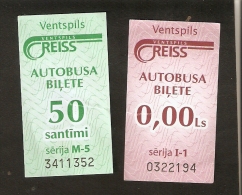 Latvia Ventspils Reiss Bus Ticket Ser. M-5 No. 3411352 Adult Ticket + Ser. I-1 No. 0322194 Zero Ticket For Children T. 4 - Europe