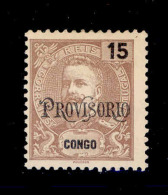 ! ! Congo - 1902 King Carlos 15 R OVP "Provisorio" - Af. 42 - No Gum - Congo Portoghese