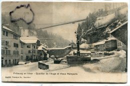 - Fribourg En Hiver -  Quartier De L'Auge Et  Vieux Remparts,  épaisse, écrite, 1911, Timbre TBE,  Magnifique, Scans. - Fribourg