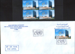 Egypt-Occasional Envelope 2005 And Block 4 New Stamps - 60th Anniversary Of Uinted Nations Organisation - Lettres & Documents