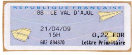 VIGNETTE LISA       "  LE VAL D'AJOL  "     Lettre Prioritaire  0.22 Euro    (sur Fragment) - 2000 Type « Avions En Papier »