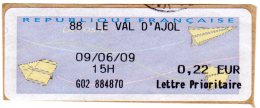 VIGNETTE LISA       "  LE VAL D'AJOL  "     Lettre Prioritaire  0.22 Euro    (sur Fragment) - 2000 Type « Avions En Papier »