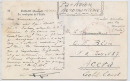 LBL37COL -SENEGAL CPA DAKAR / ACCRA 14/9/1941 (AU RECTO TPM ARRACHE PAR LA CENSURE?) - Covers & Documents