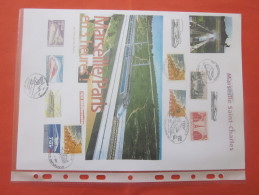 THEME:TRAIN A GRANDE VITESSE TGV TRANSPORTS CHEMIN DE FER FRANCAIS MARSEILLE SAINT CHARLES BLOC FEUILLET 2 TIMBRES - Usados