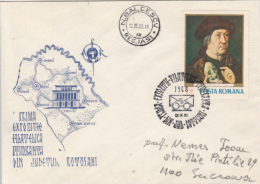 40750- BOTOSANI COUNTY PHIALTELIC EXHIBITION, MAP, THEATRE, SPECIAL COVER, 1968, ROMANIA - Briefe U. Dokumente