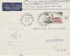 LETTRE OBLITERATION - 1 Ere LIAISON AERIENNE PARIS - HOUSTON  PAR BOEING 707 - 21-4-1967 - Eerste Vluchten