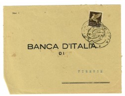 LETTERA VIAGGIATA DA BANCA D'ITALIA DI PISA PER SIENA - IN POSTA AEREA....... - ANNO 1944 - Marcophilia