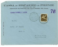 LETTERA VIAGGIATA CASSA DI RISPARMIO DI FIRENZE - IN POSTA AEREA....... - ANNO 1944 - Marcophilia