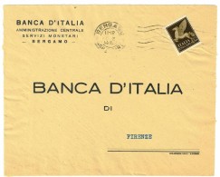 LETTERA VIAGGIATA  BANCA D´ITALIA DI BERGAMO - IN POSTA AEREA....... - ANNO 1944 - Marcophilia