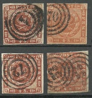 DENMARK 1858/62 Michel 7 , 4 Exemplares, All Signed - Oblitérés