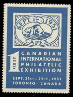 B27-07 CANADA 1951 1st Philatelic Exhibition CAPEX Blue On White MHR - Local, Strike, Seals & Cinderellas
