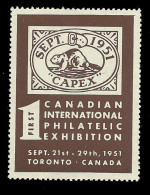 B27-08 CANADA 1951 1st Philatelic Exhibition CAPEX Brown On White MHR - Local, Strike, Seals & Cinderellas