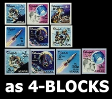 AJMAN 1966 Space IMPERF.4-BLOCKS:10 (40 Stamps)   [non Dentelé,Geschnitten,no Dentado,non Dentellato,ogetande] - North  America