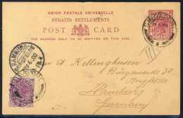 Auslands-Ganzsachenkarte Victoria 3 C. Mit Zusatzfrankatur 5 C., Stempel SINGAPORE 1/7 Oo Nach Hamburg Mit... - Other & Unclassified