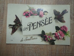 CPA 85 FANTAISIE UNE PENSEE DE SOULLANS FLEURS OISEAUX - Soullans