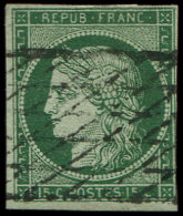 2c   15c. Vert TRES FONCE, Filet Touché Sur 1 Cm, Obl. GRILLE SANS FIN, Belle Nuance, B/TB - Sonstige & Ohne Zuordnung