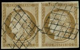 1b   10c. Bistre VERDATRE, PAIRE Obl. GRILLE, TTB, Cote Cérès - Sonstige & Ohne Zuordnung