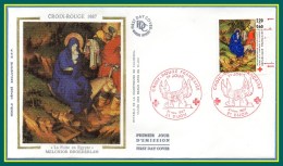 FDC Silk Soie Croix Rouge Dijon 1987 N° 2498 Variété Inscriptions Décalées ↑ +..voir - Storia Postale